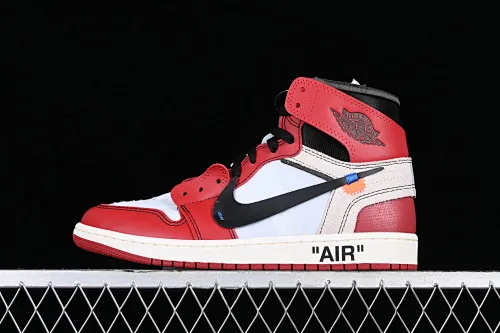 All categories Air Jordan Jordan series basketball shoes Air Jordan 1 High LJR version Off White x Air Jordan OW AJ1 Joe 1 joint white and red high-top basketball shoes AA3834-101